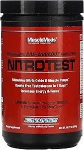 ΜύεςMeds Nitrotest Pre-Workout συμπλήρωμα ποτό, ενίσχυση Nitric oxide, τεστοστερόνη, Blue Raspberry, 30 υπηρεσία, 1,04 λίρα, 1 κόμης