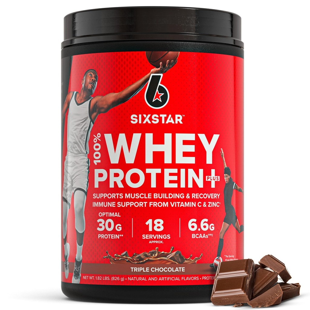 Six Star Whey Protein Powder Plus - Muscle Building & Recovery Formula με Whey Isolate Powder, BCAAs, 30g Protein, Immune Support - Συμπλήρωμα μετά την προπόνηση - Τριπλή σοκολάτα, 1,8 lbs