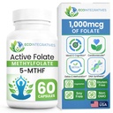 Active Folate Methylfolate 5-MTHF – Methylated Folate 1000 mcg (1700mcg DFE), Bioavailable B9 for Mood, Methylation, Prenatal & Heart Health*, Vegan, Gluten-Free, Non-GMO – 60 Capsules