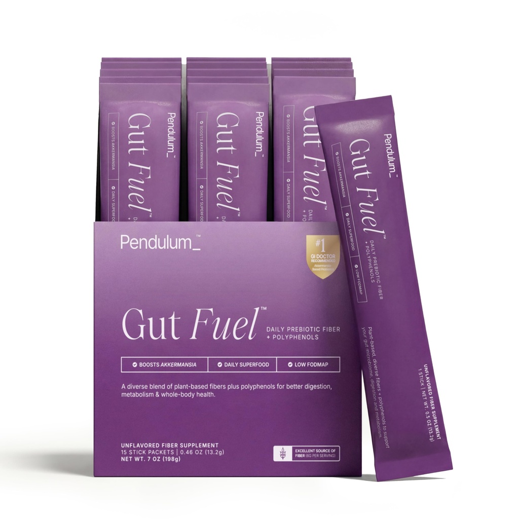 Pendulum Gut Fuel - Fiber + Polyphenol, Prebiotic Blend to Support Digestion, Microbiome Balance, and Help Reduce Hunger for Women and Men - 15 Serving Sachets (Travel Pack)