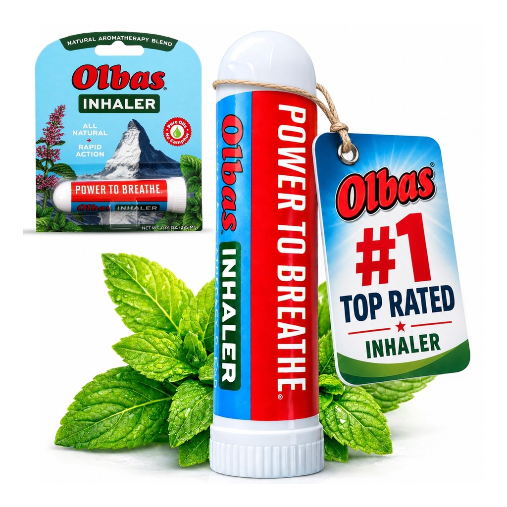 Olbas Inhaler Aromatherapy, Essential Oil Inhaler with Natural Oils, 0.01 Oz, 1 Pack, Pocket Sized Nasal Inhaler Stick for Clear Breathing and Sinus Relief