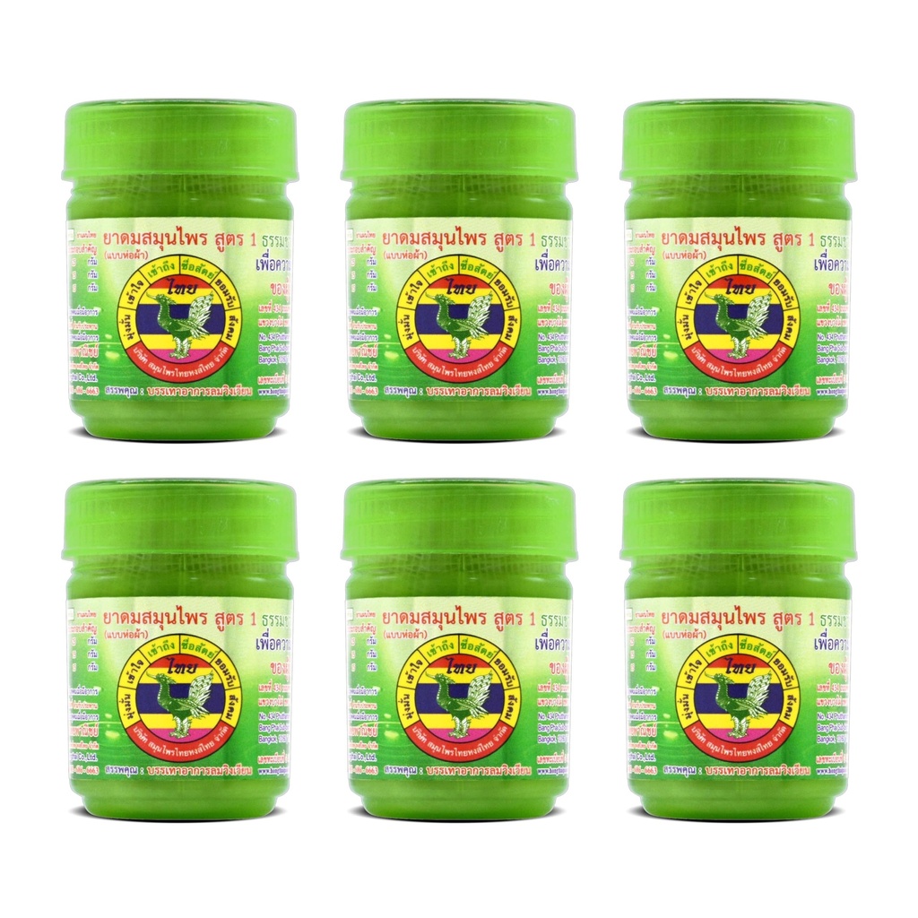 HONG THAI New Herbal Cotton Inhaler Nasal Inhaler Aromatherapy Green Pack of 6