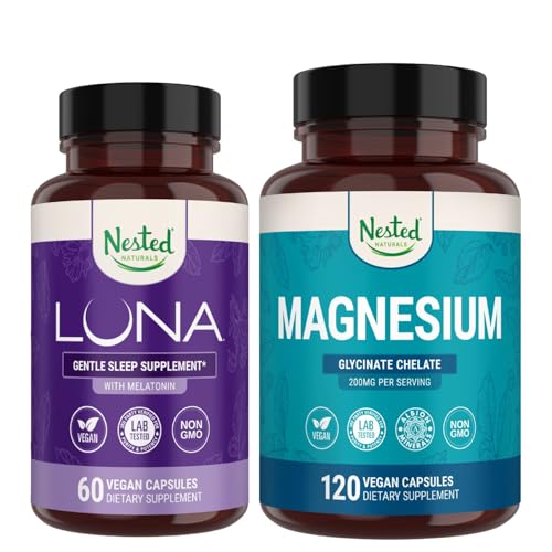 Φωλιασμένα φυσικά Luna Sleep Aid & Μαγνήσιο γλυκινικό χηλικό για ύπνο, χαλάρωση, & ανάκτηση (180 κάψουλες)