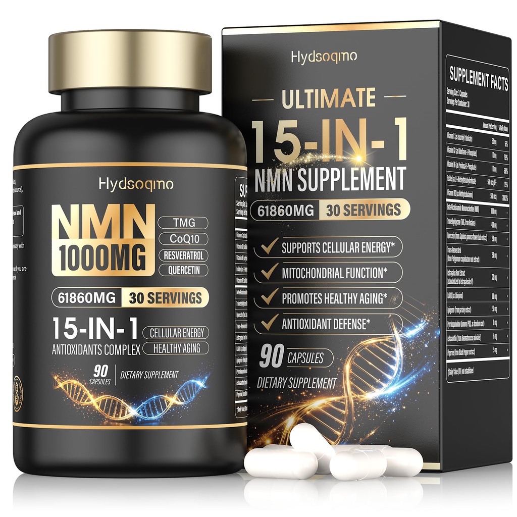 NMN Supplement 1000mg Per Serving with Resveratrol, TMG, Ubiquinol CoQ10, PQQ & Quercetin – NAD Resveratrol Supplement for Cellular Energy & Healthy Aging Support – NMN NAD+ Supplement, 90 Capsules