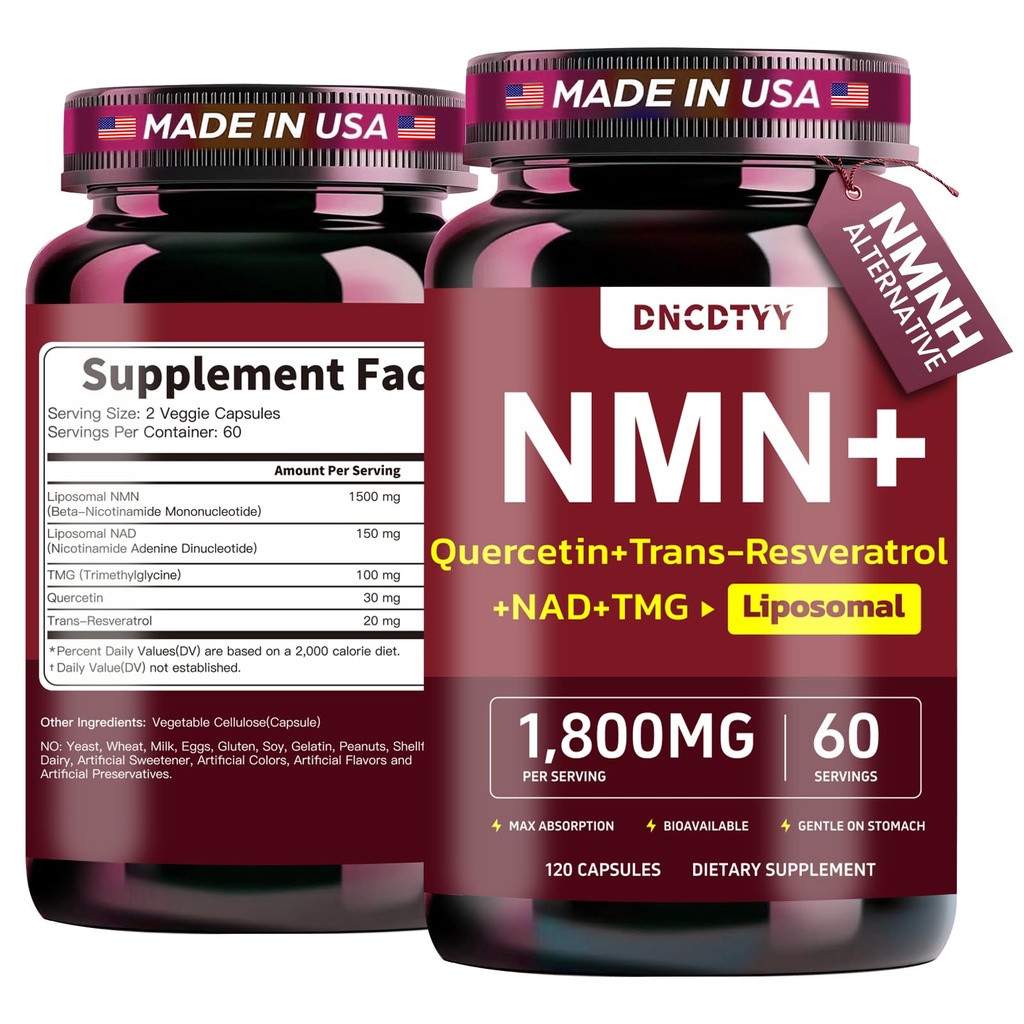 Liposomal NMN Supplement, NMNH Alternative Liposomal NMN Supplement with NAD, Quercetin, TMG, Resveratrol Supports Energy & NAD Level, Non-GMO, Vegan, Third-Party Tested, 120 Veggie Capsules