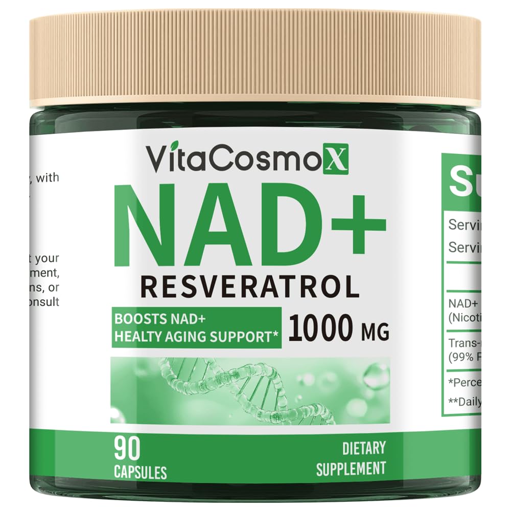 NAD+ with Resveratrol Similar to Nicotinamide Riboside Supplement, 1000 mg, 90 Capsules Vegan Non-GMO