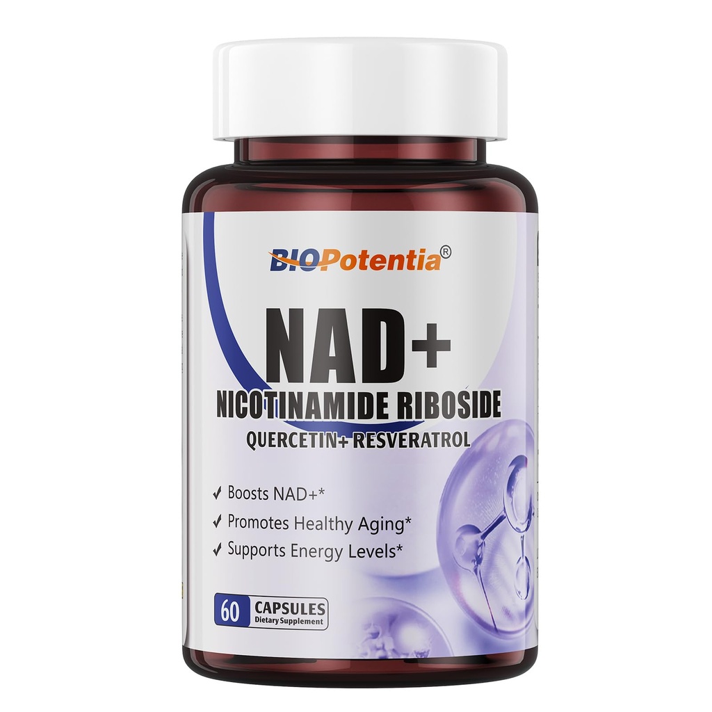 NAD Supplement - Nicotinamide Riboside 500mg with Quercetin & Resveratrol, NAD Plus Boosting - Support Cellular Health | Non-GMO - 60 Capsules