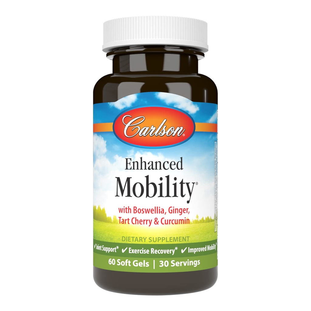 Carlson - Enhanced Mobility, Botanical Joint Support, Boswellia, Tart Cherry, Curcumin, Ginger, 60 Softgels