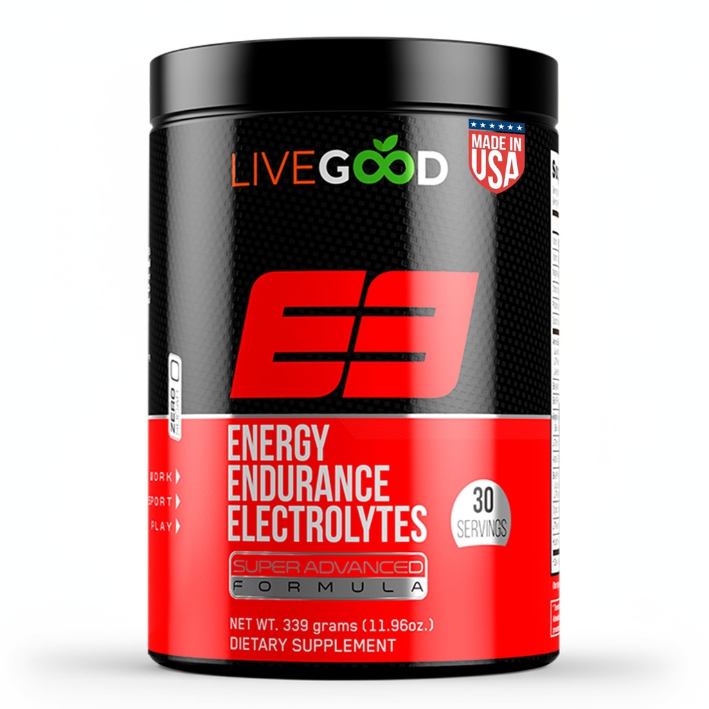 LIVEGOOD E3 Preworkout Powder with BCAA, EAAs, Electrolytes and Alpha-GPC for Energy, Endurance, Hydration and Nitric Oxide Support, Natural Pre Workout for Men and Women (30 Servings)