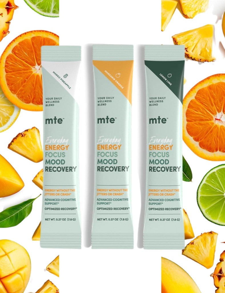 MTE Healthy Energy Drink Powder Packets Variety Pack | Caffeine Free & Sugar Free Energy | Boosted Focus and Productivity | 6 Drink Pouches | Paraxanthine Nootropic Supplement