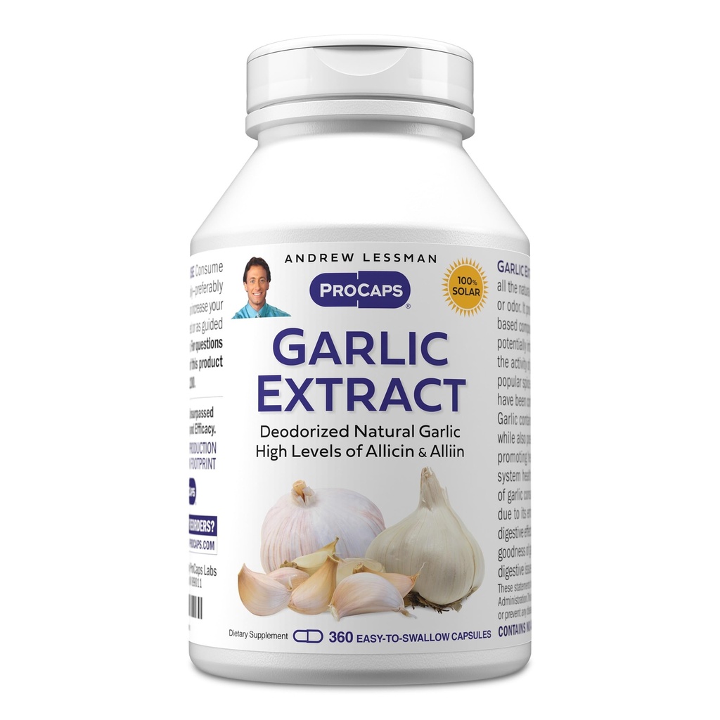 ANDREW LESSMAN Garlic Extract - 360 Capsules - Deodorized Natural Garlic Extract. Protective Sulfur-Based Compounds. Pure, Gentle, Odorless. No Aftertaste, No Stomach Upset, No Additives