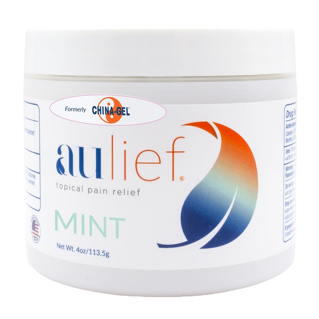 China-Gel Aulief Pain Relief Cream Arthritis & Muscle Rub for Sore Muscles & Joint Pain, Neck, Knee & Back Aches, Premium Mint Green Topical Gel, 4 oz Jar