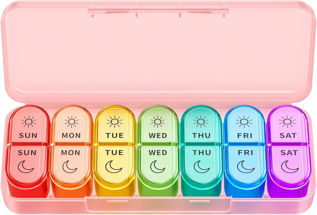 Weekly Pill Organizer 2 φορές την ημέρα - AM PM Pill Organizer με 7 Daily Color-Coded Μικρές Θήκες, Πρωινές και Νυχτερινές Περιπτώσεις Ταξιδιών για Βιταμίνες, Ιατρική, & Συμπληρώματα