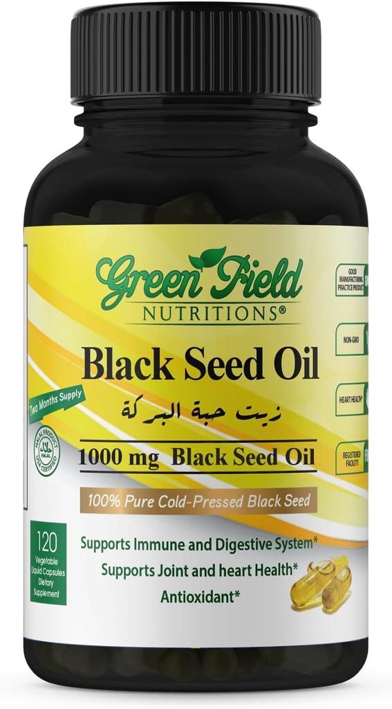 Greenfield Nutritions - Halal Black Seed Oil (Nigella Sativa), Support Immune System, Digestive System, and Joints Health, 90 Liquid Veggies Capsules