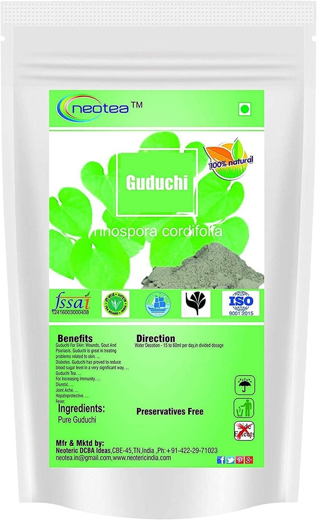 neotea Guduchi Powder (Tinospora cordifolia – Giloy) Pure Herbal Stem Powder – Finely Ground Botanical for Traditional Preparations (500 GM(17.63 OZ))