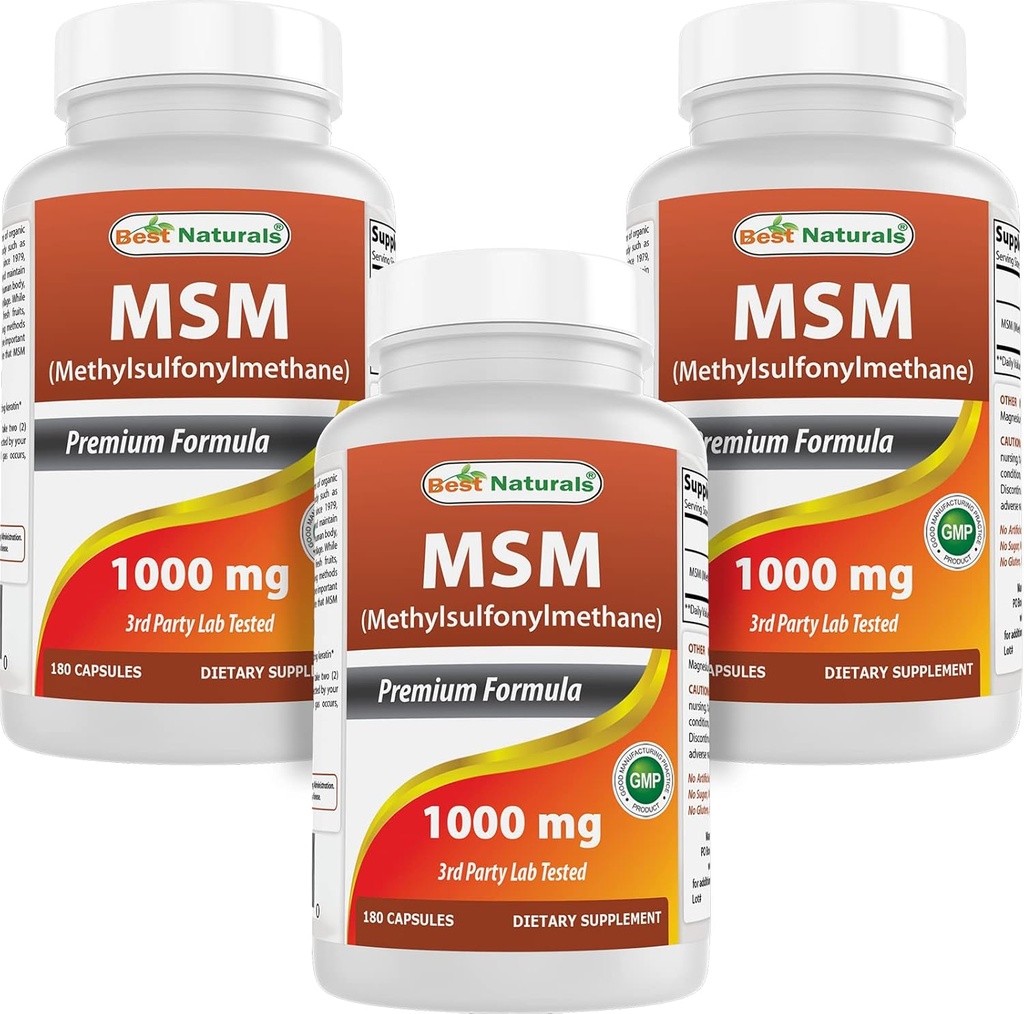 Best Naturals MSM 1000 mg 180 κάψουλες (180 Count (Pack of 3))