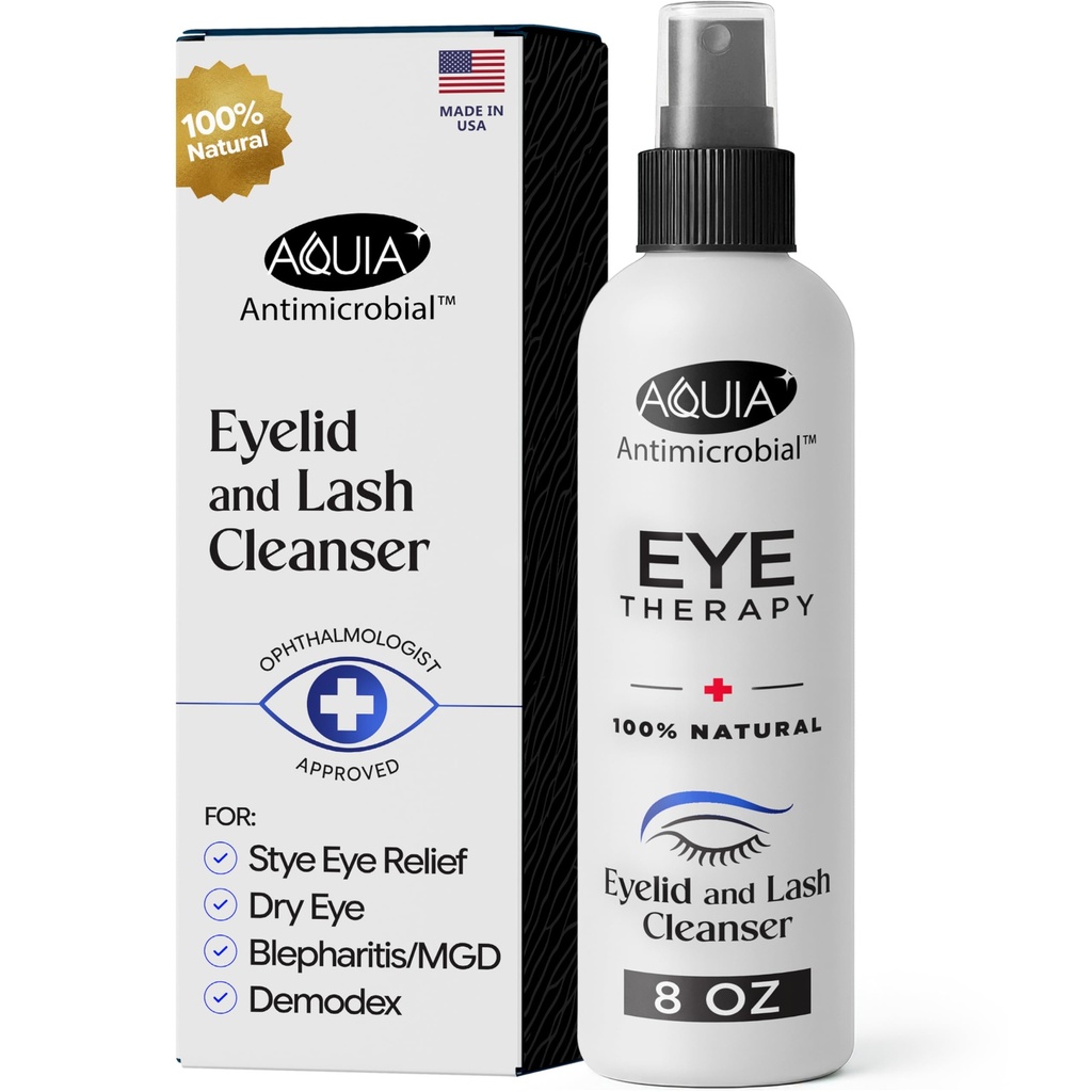 Eyelid Cleanser Spray 8oz | Blepharitis Treatment | Stye Eye Treatment | Eyelid Cleanser for Demodex, Chalazion, MGD, Mites, Dry Eye Relief | Hypochlorous Acid Spray For Eyes | Lid and Eyelash Cleaner