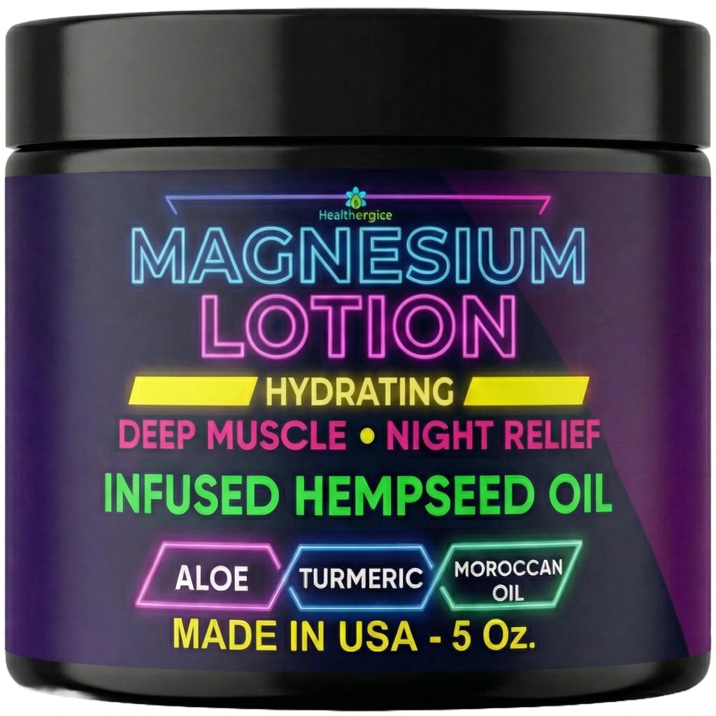 Magnesium Lotion for Sleep and Sore Muscles-Infused with Hemp, Turmeric & Moroccan Oil-–Magnesium Cream for Restless Legs & Leg Cramps-5 Oz. Made in USA