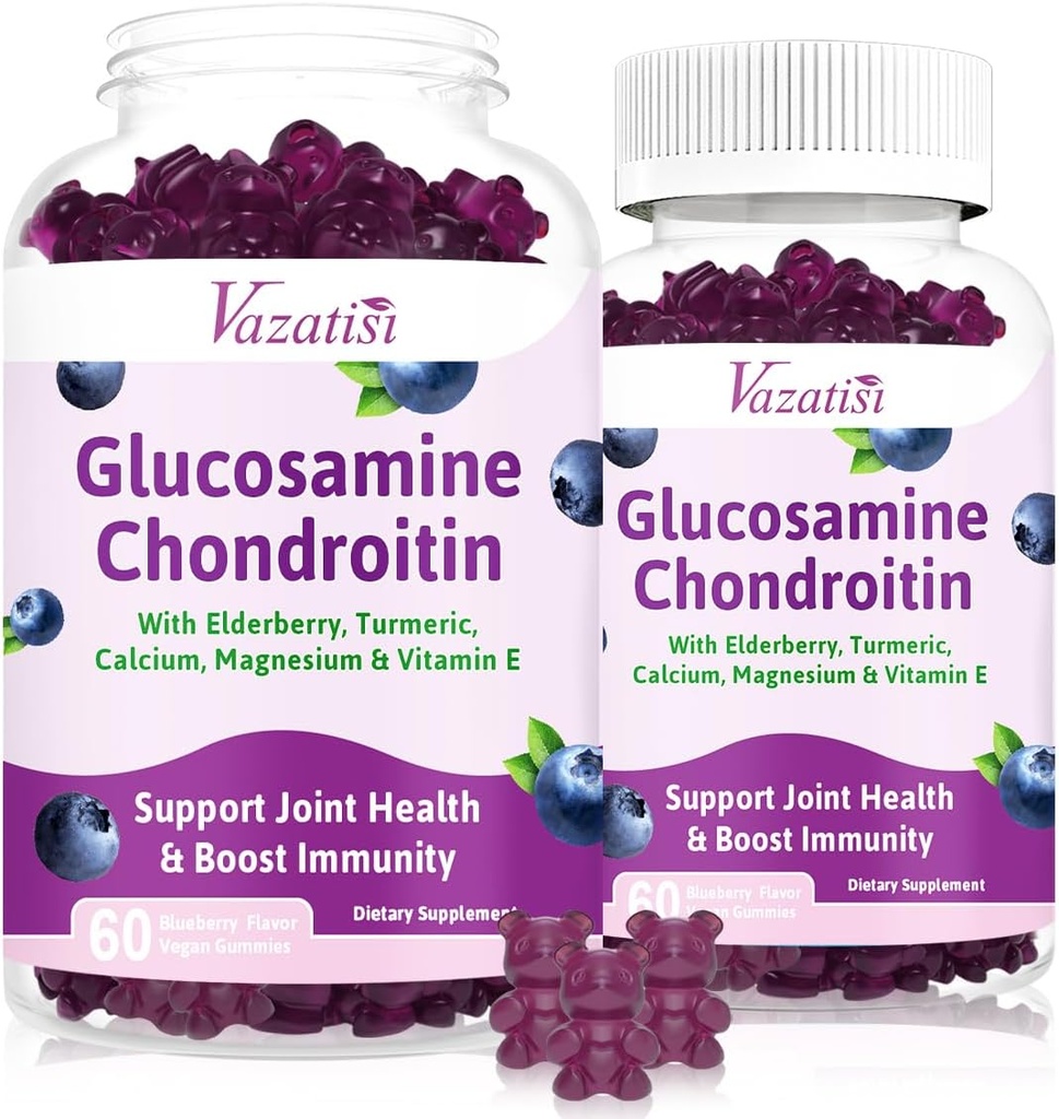 2 Pack Glucosamine Chondroitin Gummies - Glucosamine Chondroitin with MSM, Elderberry, Turmeric, Joint Support Supplement for Adults, Men & Women - Blueberry Flavor, 120 Cts