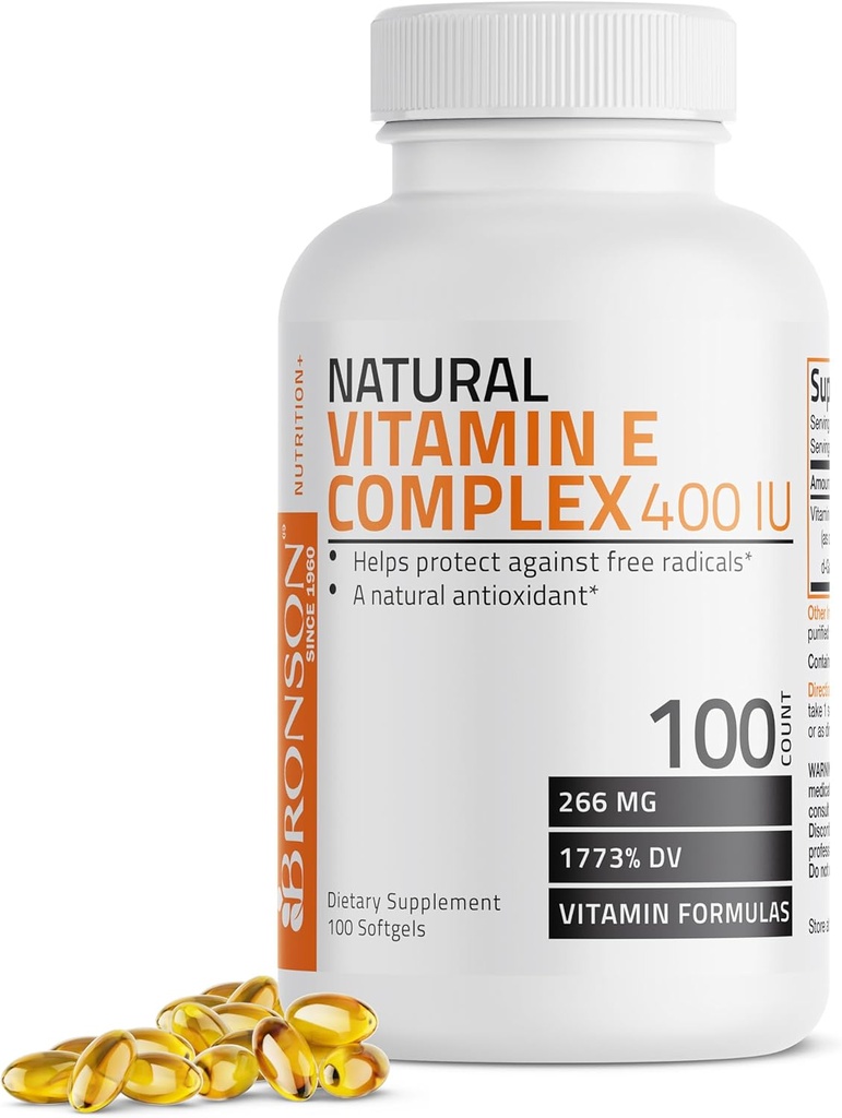 Bronson Natural Vitamin E Complex 400 I.U. Συμπλήρωμα (d-Alpha Tocopherol Plus d-Beta, d-Gamma, & d-Delta Tocopherols), Φυσικό Αντιοξειδωτικό, 100 Softgels