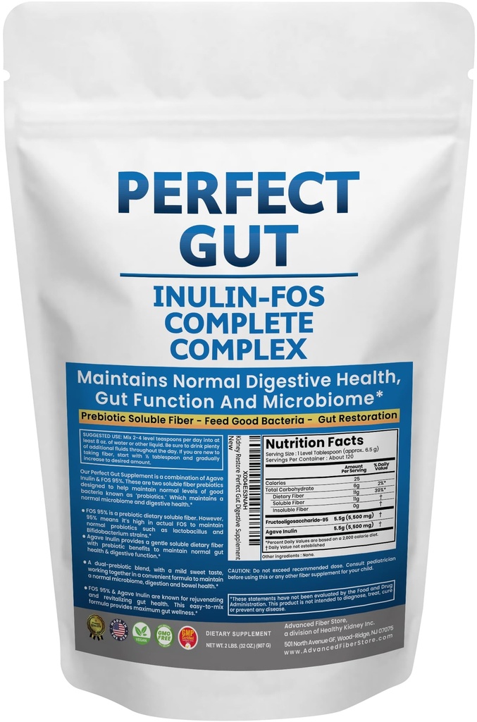 Kidney Restore Perfect Gut: Inulin FOS Powder for Gut Health. Prebiotic Inulin. Unique Prebiotic 95% FOS Agave Fiber