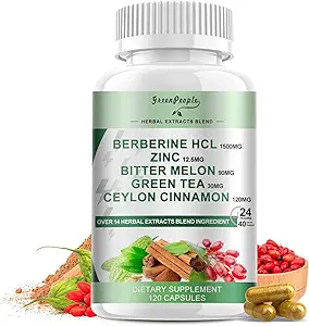 GREENPEOPLE Berberine Supplement with Ceylon Cinnamon - 120 Count Berberine 1500mg Activates AMPK & GLP-1 Berberina HCL with Bitter Melon & Natural Herbs for Immune Support/Energy