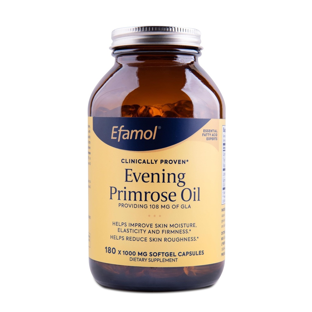 Efamol Pure Evening Primrose Oil - Natural Skin Supplement - Aids with Skin Firmness, Hydration, Wrinkles & Smoothness - with Omega-6 GLA - 180 Softgels