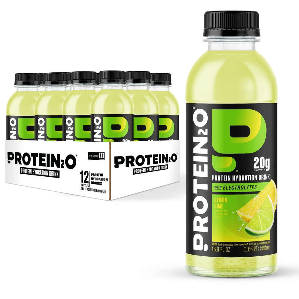 Protein2o 20g Whey Protein Isolate Hydration Drink, 350mg of Electrolytes, Vitamins B5 & B6, Sugar Free, Lemon Lime, 16.9 oz Bottle (12 Count)