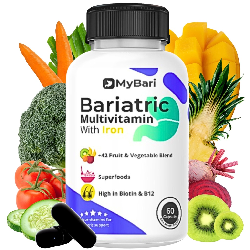 All-in-One Bariatric Multivitamin with Iron - Made in USA - for Men & Women - Υποστηρίζει Gastric Sleeve & Bypass με 42+ Fruit & Veggie Blend - 60 Liquid Capsles