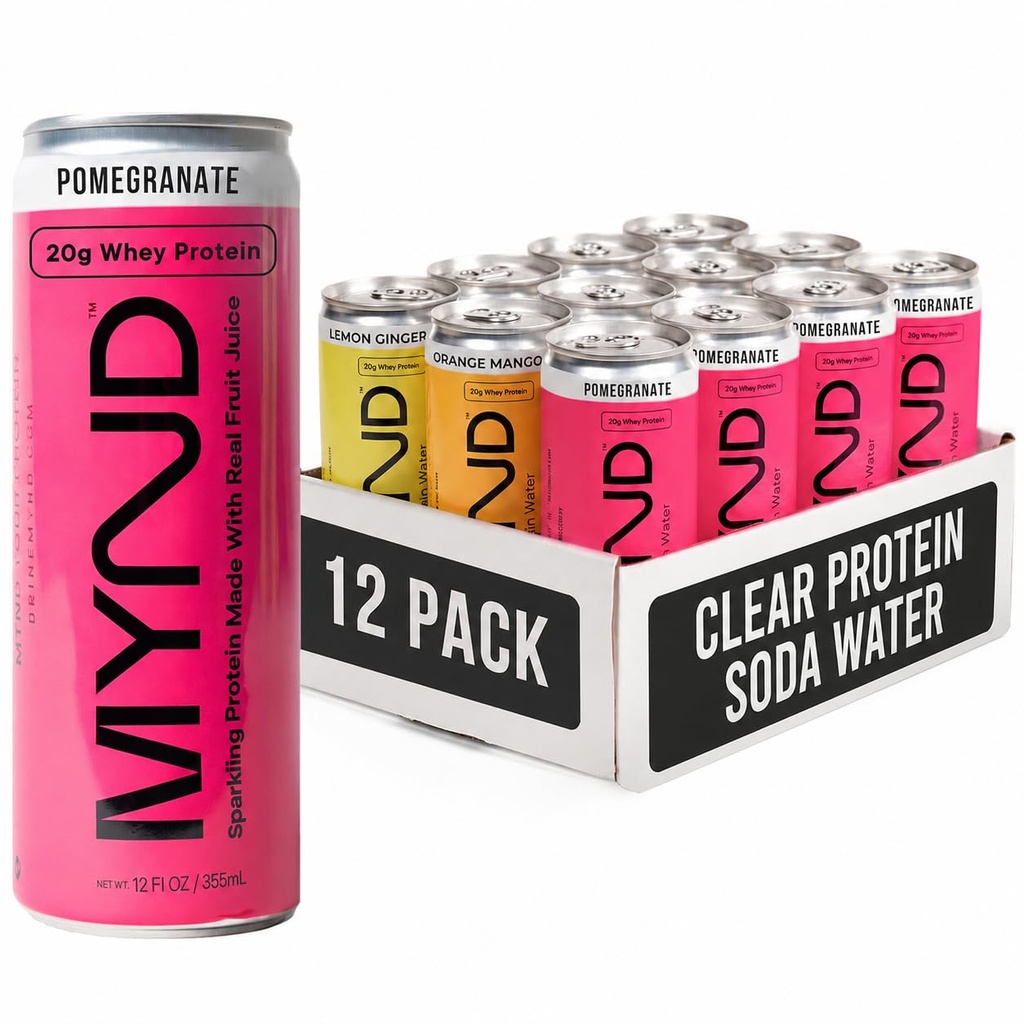 MYND Sparkling Protein Water, Clear Protein Drink - 20g Whey Protein Isolate Per Can, 12 Pack - Lactose Free, Gluten Free, No Added Sugar - Ready-to-Drink Carbonated Protein Drinks - Variety Pack