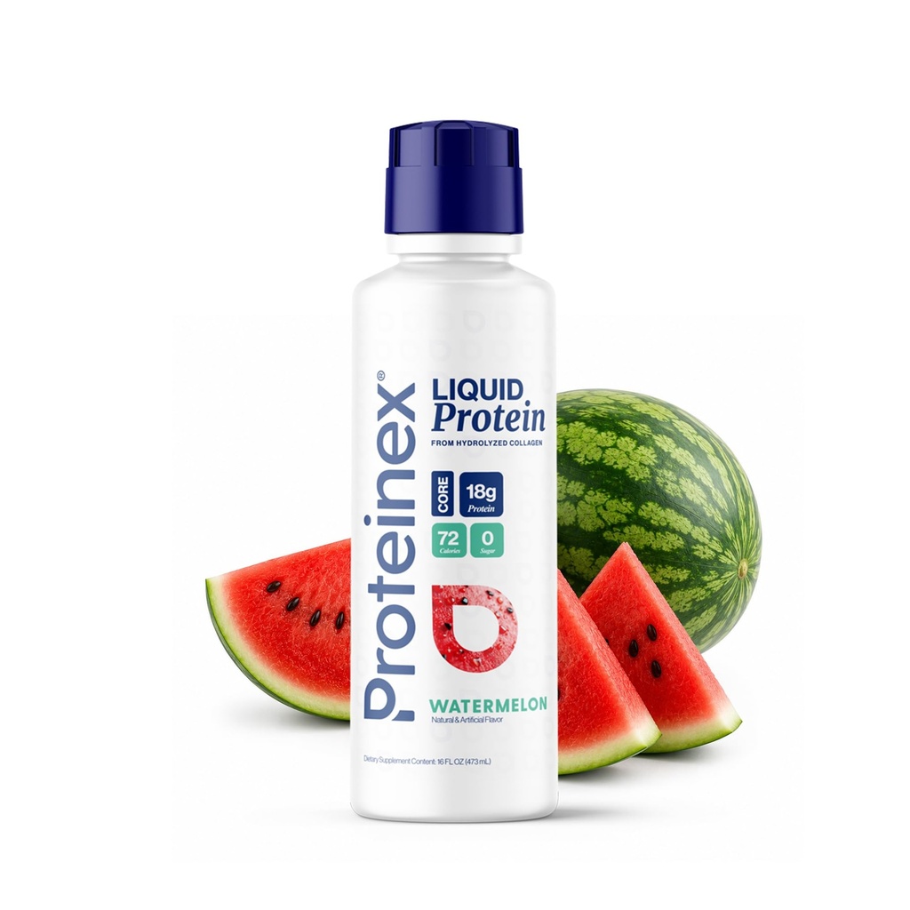 Proteinex Core Liquid Collagen Peptides, 18g Protein per Serving | Doctor Recommended | Supports Recovery & Wound Healing | Zero Sugar, Zero Carbs, Ready to Drink | (Watermelon, 16 Fl Oz)