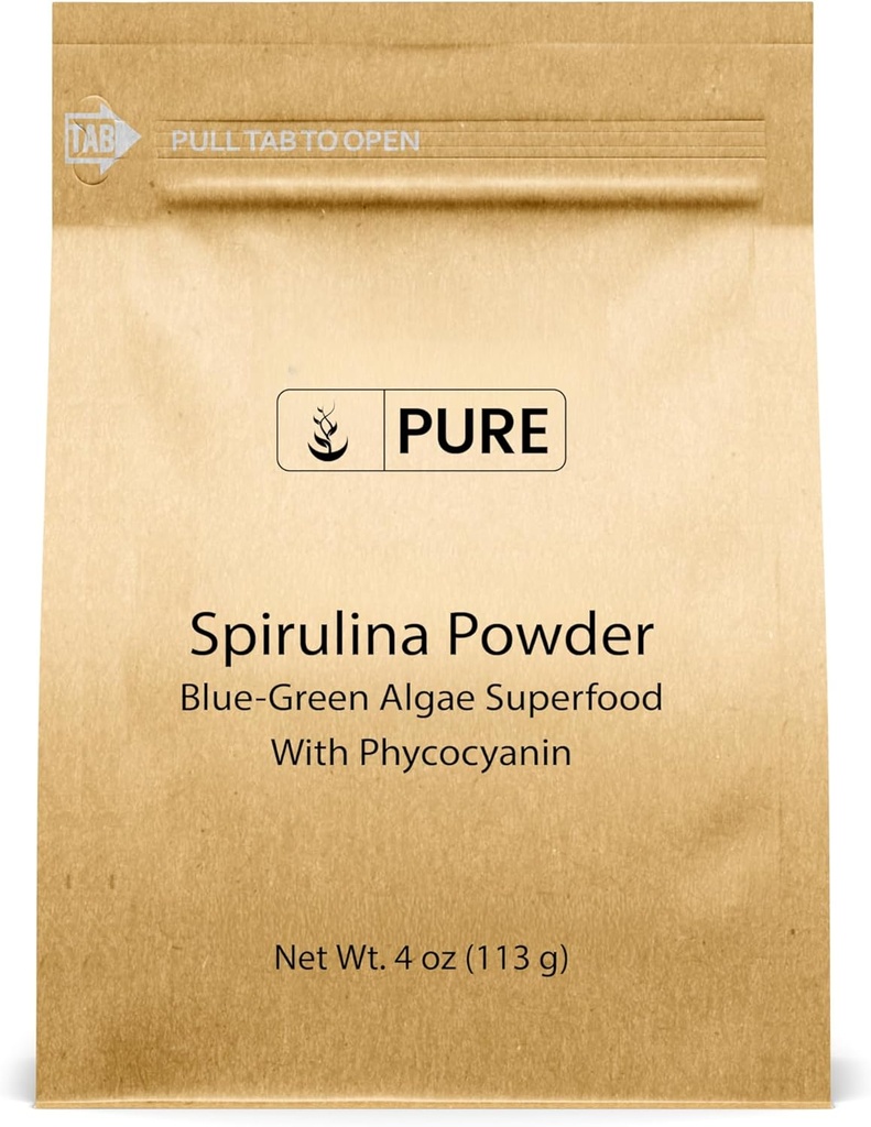 PURE ORIGINAL INGREDIENTS Spirulina Powder (4 oz) Green Algae Superfood with Phycocyanin