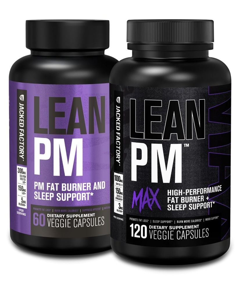 Jacked Factory Lean PM & Lean PM Max Night Time Fat Burner, Sleep Aid Suppressant για άνδρες και γυναίκες (180 κάψουλες)