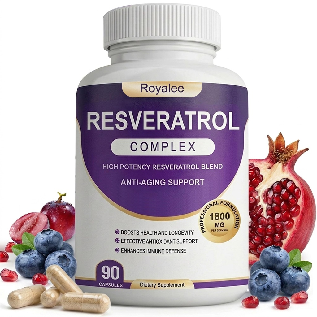 Trans-Resveratrol 1800mg Complex - 1200mg Pure Trans-Resveratrol 98% Purity with Quercetin, Grape Seed & Black Pepper for Max Absorption - Anti-Aging & Heart Support - 90 Vegan Capsules