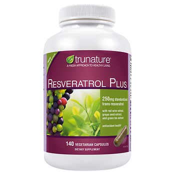 Trunature Resveratrol Plus Vegetarian Capsules, 250mg (Pack of 140)