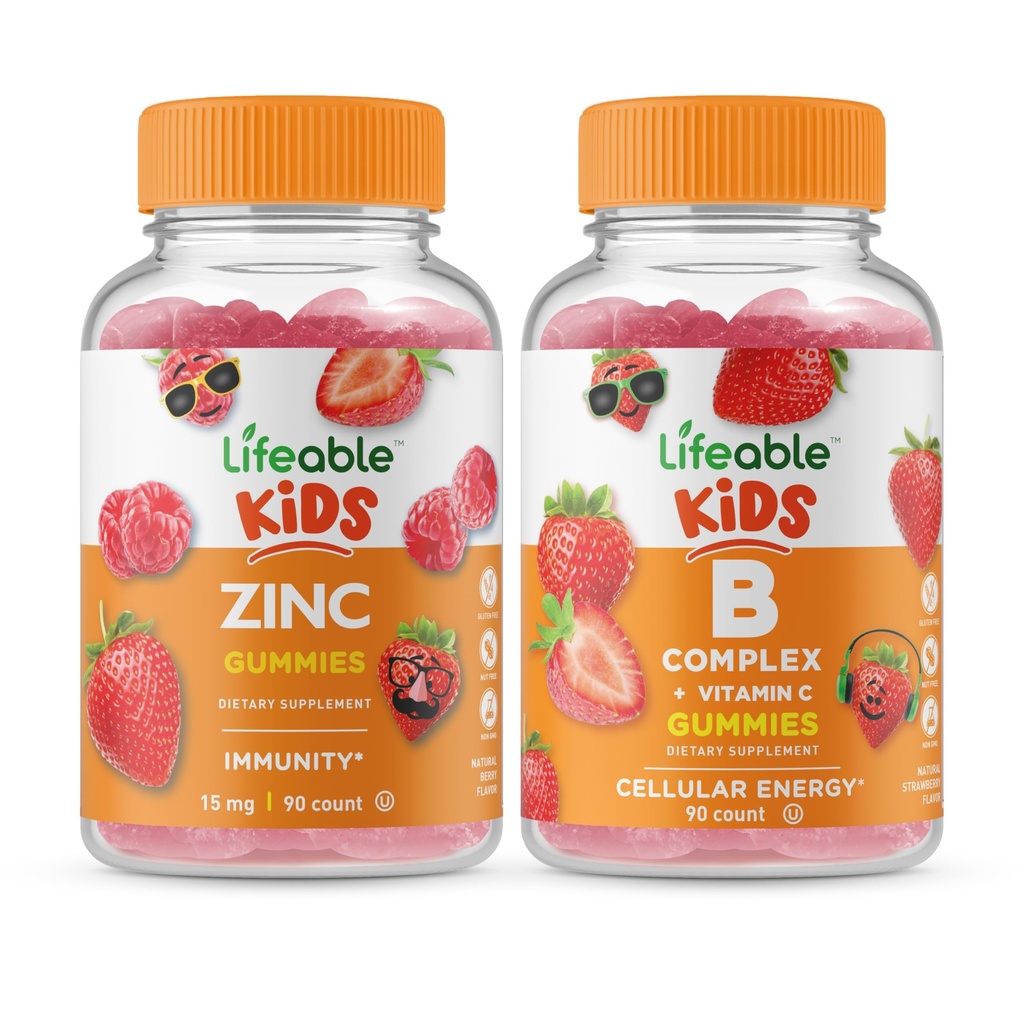 Lifeable Zinc Kids + B Complex Kids, Gummies Bundle - Great Tasting, Vitamin Supplement, Gluten Free, GMO Free, Chewable Gummy
