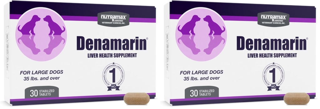 Nutramax Denamarin for Large Dogs, Liver Health Supplement with S-adenosylmethionine (Same) Plus Silybin, Liver Support for Dogs, Coated Tablets, 30 Count (Pack of 2)