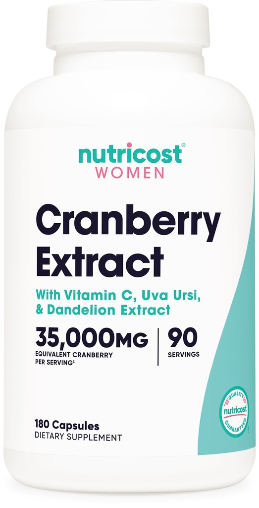 Nutricost Cranberry Extract for Women (35.000mg Ισοδύναμο),180 Κάψουλες - με Βιταμίνη C, Uva Ursi & Dandelion Root Extract - Μη ΓΤΟ & Συμπλήρωμα Χωρίς Γλουτένη