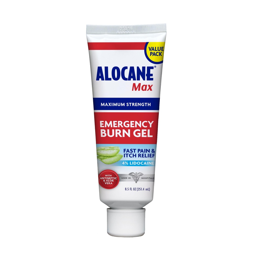 ALCOANE Max Strength Emergency Burn Gel with Antiseptic, 4% lidocainefast Pain Itch Relief for Minor Burns, sunburns, cuts, scrapes, First-Degree Burns, First aid Treatment Burn Care 8.5 Fl Oz