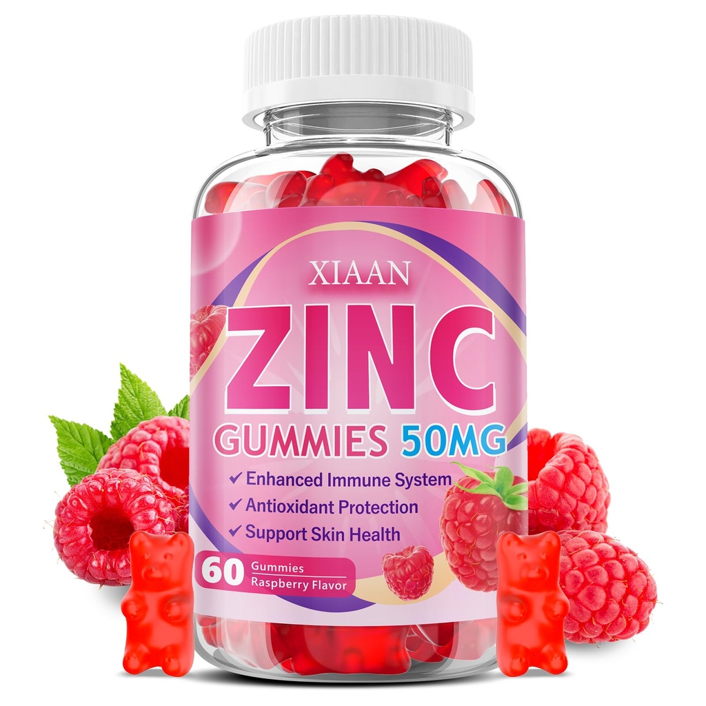 Zinc Picolinate Gummies 50mg for Kids & Adults, Chewable Zinc Supplements for Women & Men Supports Immune System & Cellular Health & Antioxidant, Vegan/Sugar-Free, Raspberry Flavor 60 Count