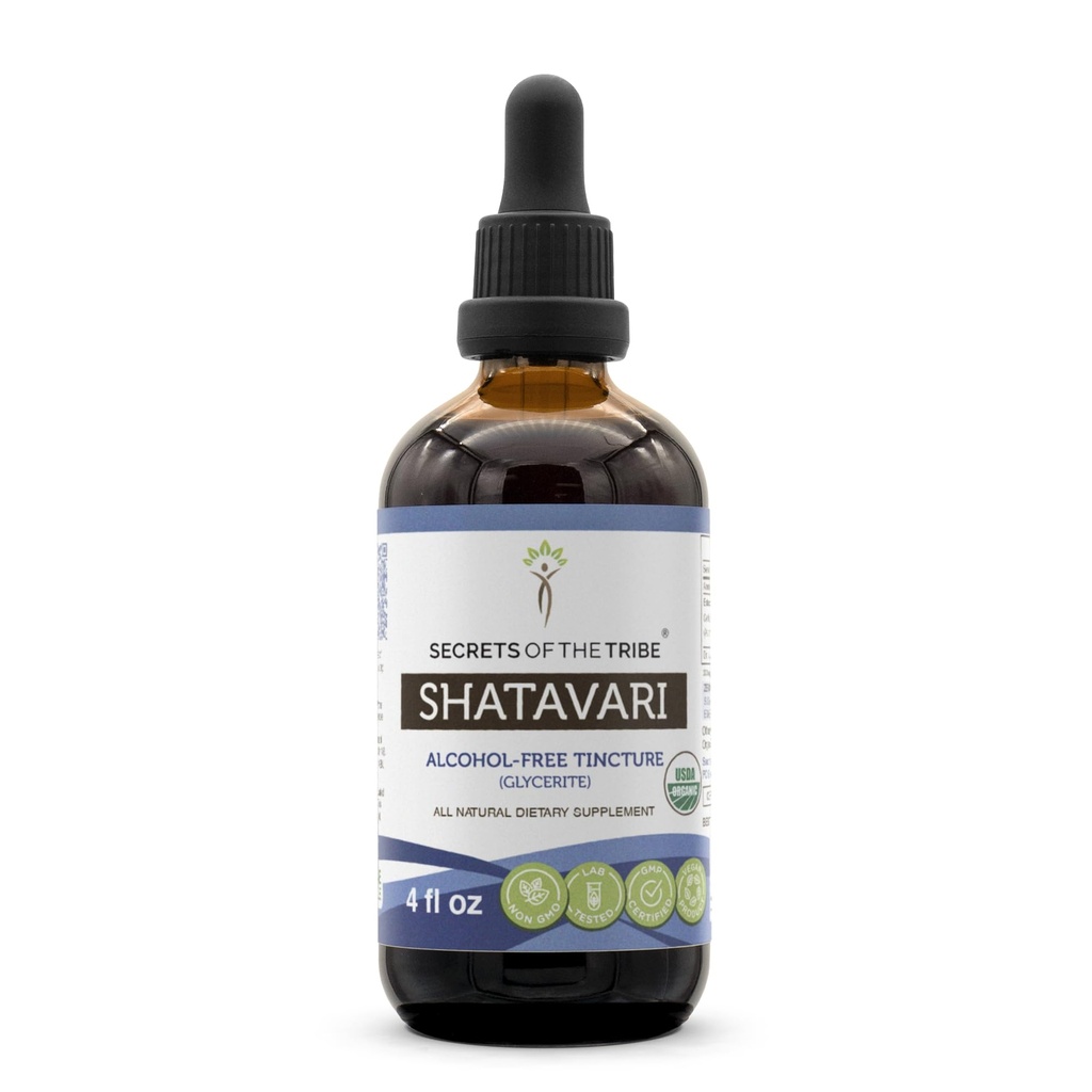 Secrets of the Tribe Shatavari USDA Organic | Alcohol-Free Extract, High-Potency Herbal Drops | Made from 100% Certified Organic Shatavari (Asparagus racemosus) Dried Root (4 oz)