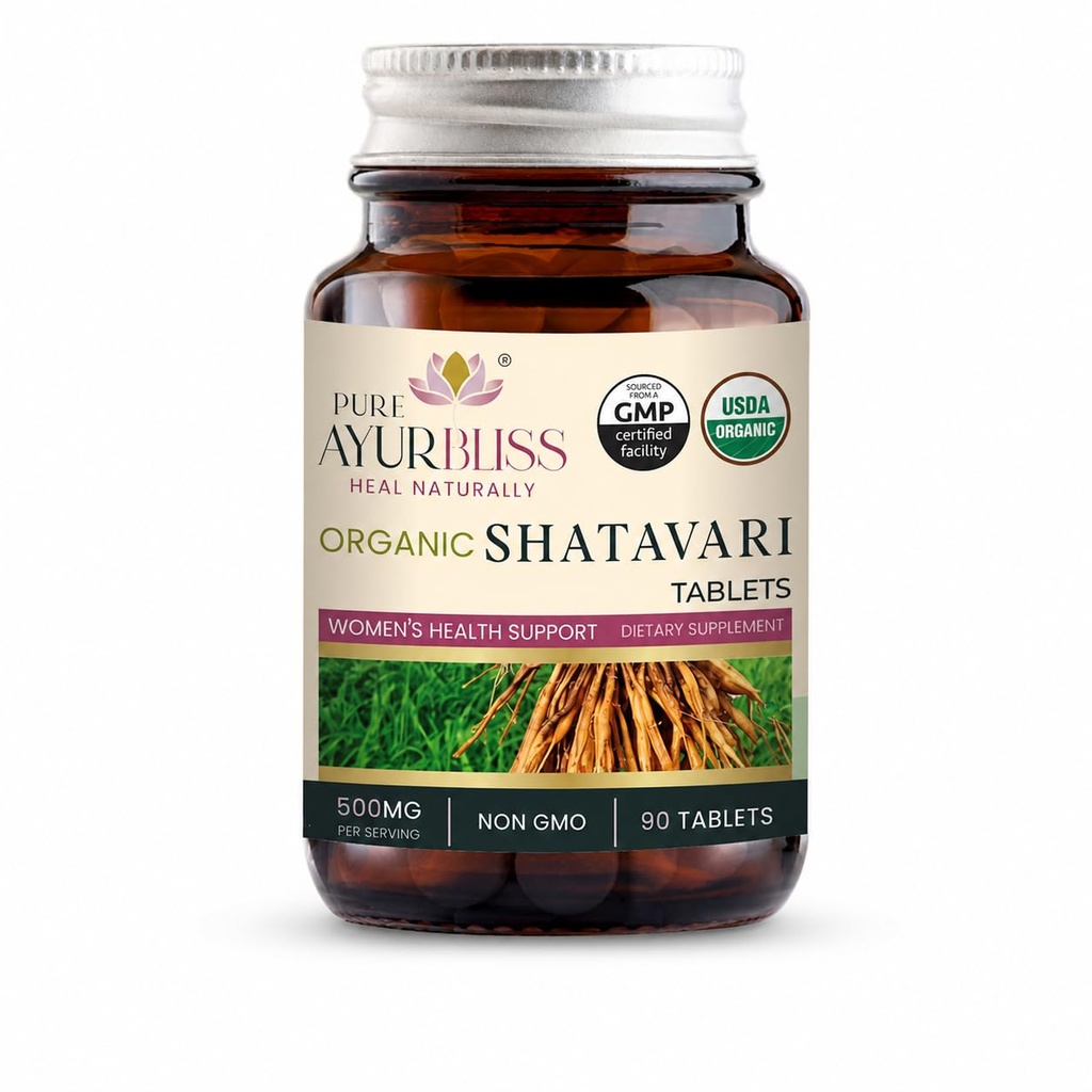 100% Organic Shatavari Tablet, for Women’s Wellness, Hormonal Balance, Menstrual Comfort, Reproductive Health and Fertility, Shatavari Root Tablets - 90 Count
