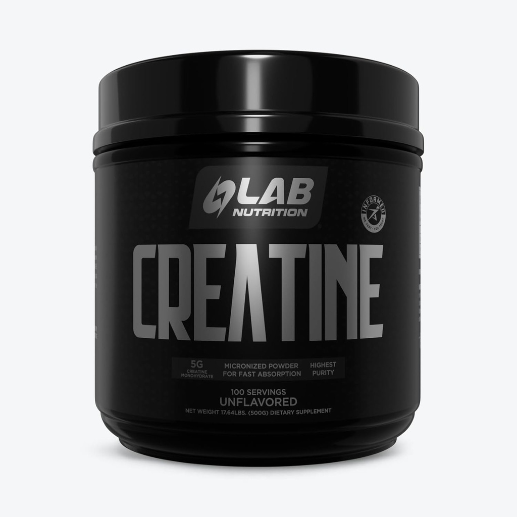 Lab Nutrition Creatine Monohydrate Micronized Powder 500G, 5000mg ανά Serv (5g) Keto Friendly, Micronized Creatine Monohydrate, 100 Μερίδες, 17,64 Ουγγιά, Άγευστη