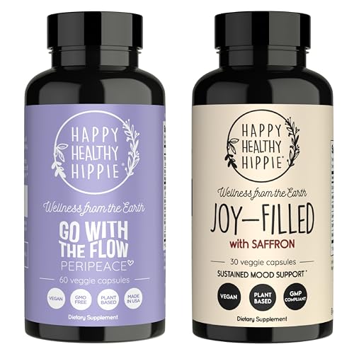 Happy Healthy Hippie Joy-Filled with Saffron Mood Support Supplement & Go with The Flow Perimenopause Supplement