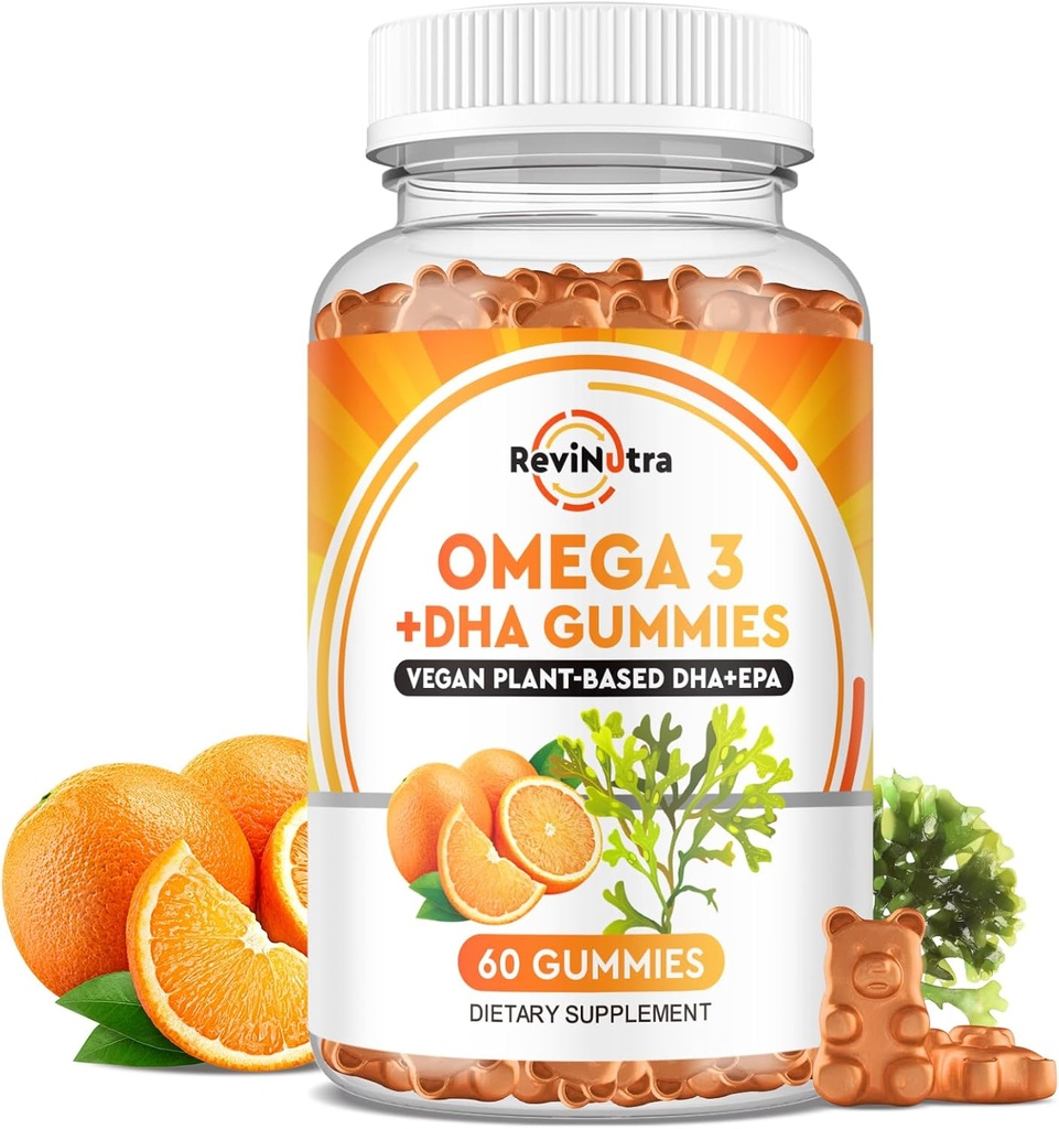 Ωμέγα 3 Gummies, Ωμέγα 3 Fish Oil Συμπληρώματα Εναλλακτική με EPA & DHA, CoQ10, Folate, Βιταμίνη Α, D3, E, Υποστηρίζει τον εγκέφαλο, κοινή, καρδιά, μάτια, και ανοσοποιητικό σύστημα Function-Orange Flavor, 60 Gummies
