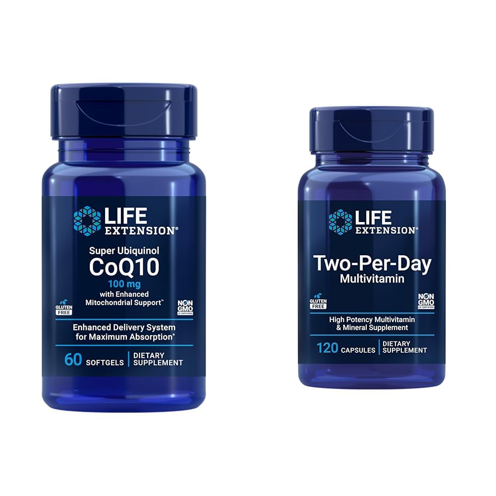 Επέκταση ζωής Super Ubiquinol CoQ10 60 softgels & 2 φορές την ημέρα Multivitamin 120 κάψουλες Bundle