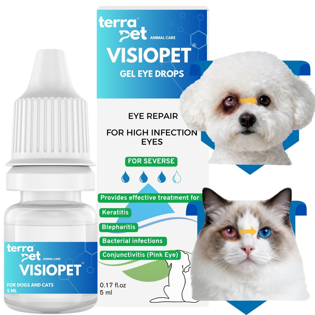 Visiopet Pet Eye Drops - Eye Drops for Dogs and Cats Vet-Recommended Dog Eye Infection Treatment to Soothe Infection Allergy,Relieve Dry Eyes Pink Eyes, Pet Tear Stain Cleaner 1/8 oz /5 ml