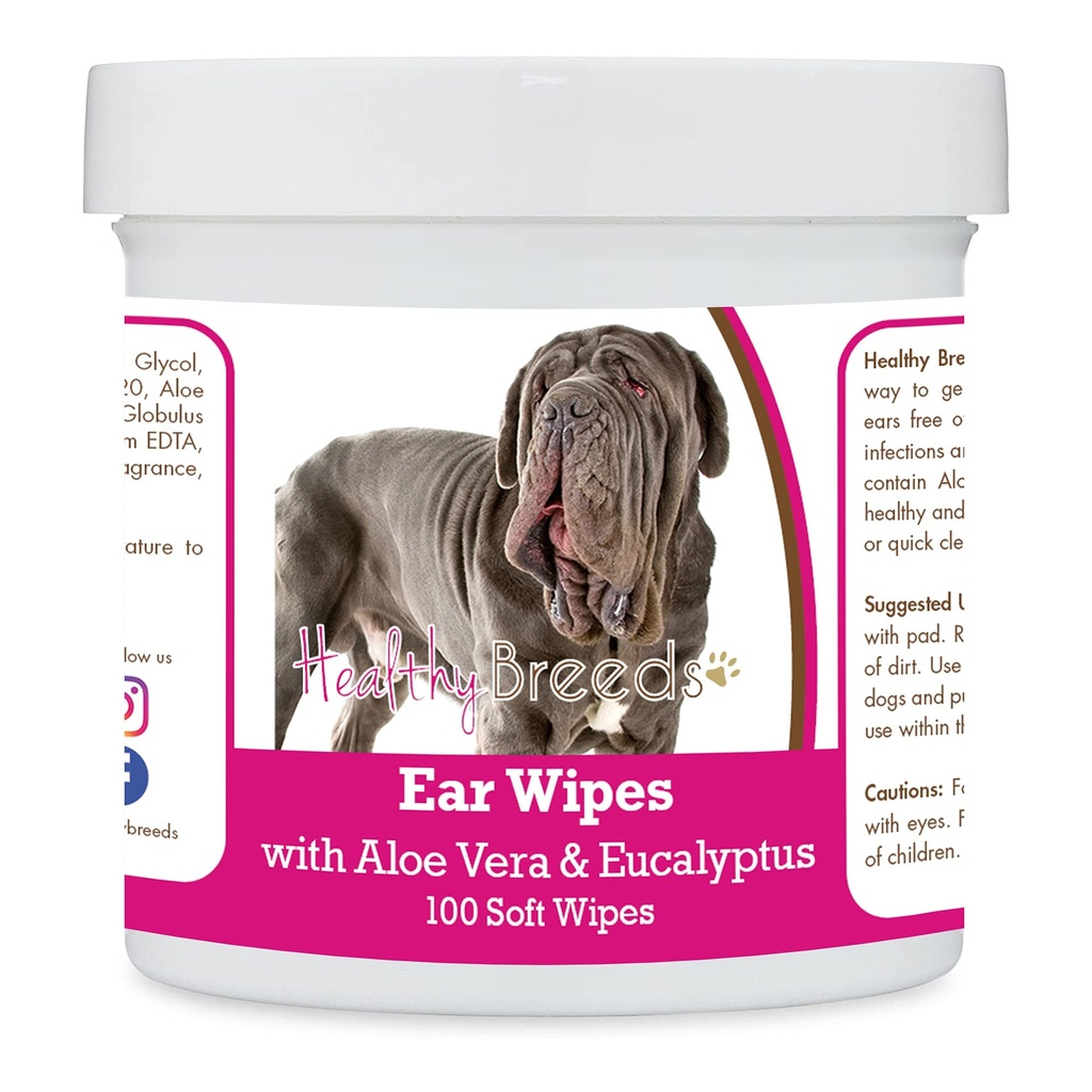 Healthy Breeds Neapolitan Mastiff Ear Cleaning Wipes with Aloe & Eucalyptus for Dogs 100 Count