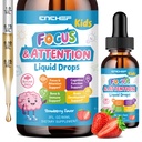 Kids Focus and Attention Supplements with Phosphatidylserine, L-Theanine, Omega-3, Ginkgo Biloba, Kids Multivitamin Liquid Drops, Supports Cognitive, Memory, Calm & Mood, Strawberry, 2 Fl Oz