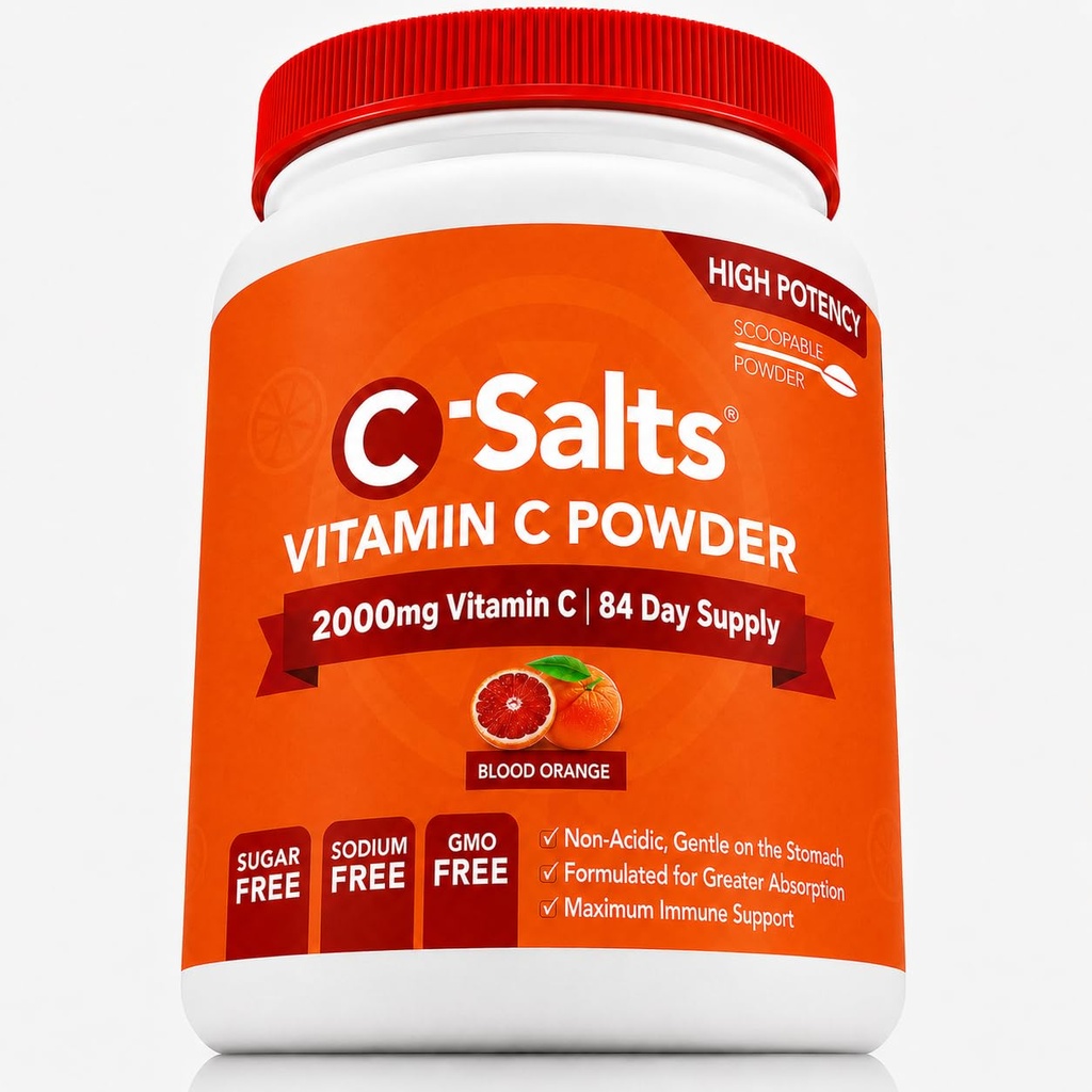 C-Salts Vitamin C Powder Supplement - 100% Αμιγής Υψηλής Δόσης Ρυθμιζόμενη Βιταμίνη C Κόνις για Ανοσολογική Υποστήριξη - Οργανική, Χωρίς Ζάχαρη, Vegan, Μη-GMO, Στομάχι-Φιλική, Πορτοκαλί Αίμα 8oz